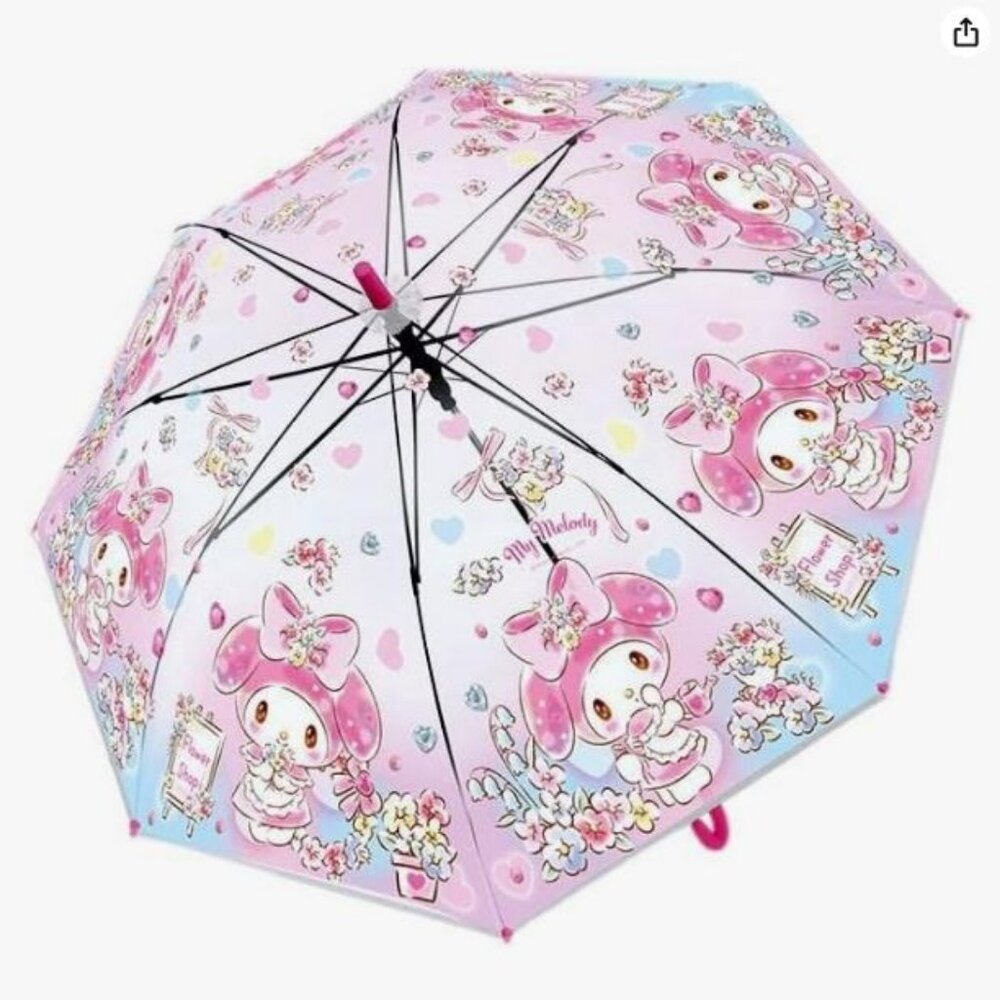 NEW Sanrio  My Melody Transparent Auto Open 8 Fiberglass Ribs Stick Umbrella.